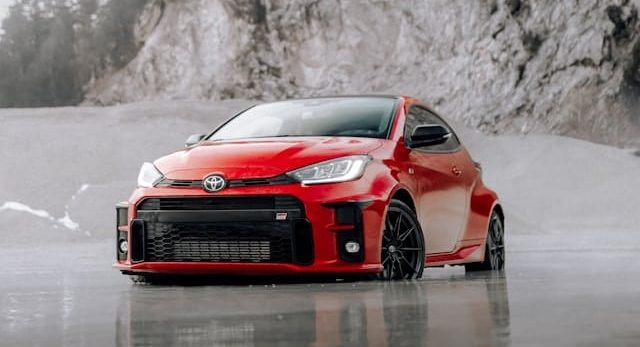 a car driving in the snow